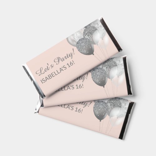Blush Pink Silver Balloons Sweet 16 Lets Party Hershey Bar Favors