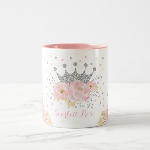 Blush Pink Silver Crown Royal Princess Monogram Two_Tone Coffee Mug