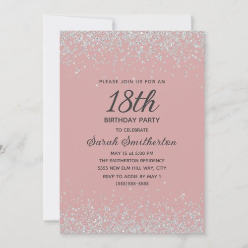 Blush Pink Silver Diamond Glitter 18th Birthday