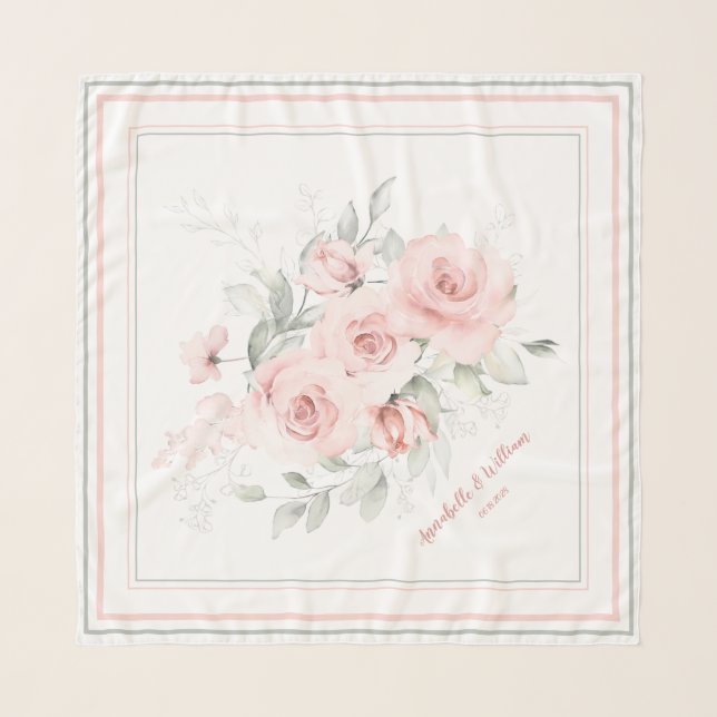 Blush Pink Silver Eucalyptus Wedding Chiffon Scarf (Front)