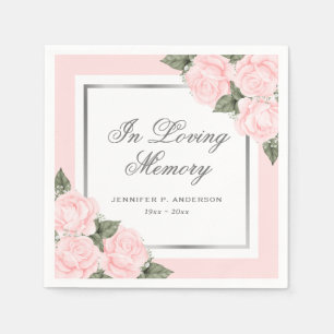 Blush Pink Silver Floral Funeral Memorial Napkins