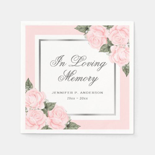 Blush Pink Silver Floral Funeral Memorial Napkins