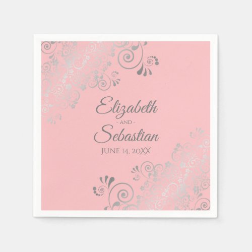 Blush Pink  Silver Frills Elegant Wedding Napkins