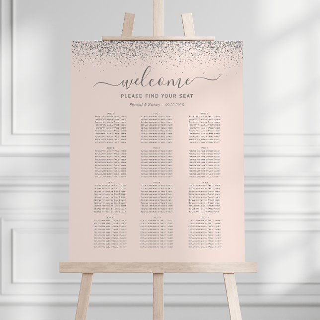 Blush Pink Silver Glitter 12-Table Wedding Seating Foam Board (Creator Uploaded)