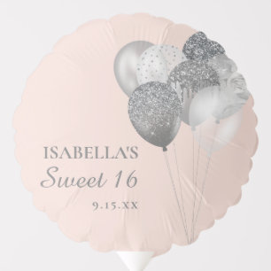 Blush Pink Silver Glitter Balloons Sweet 16