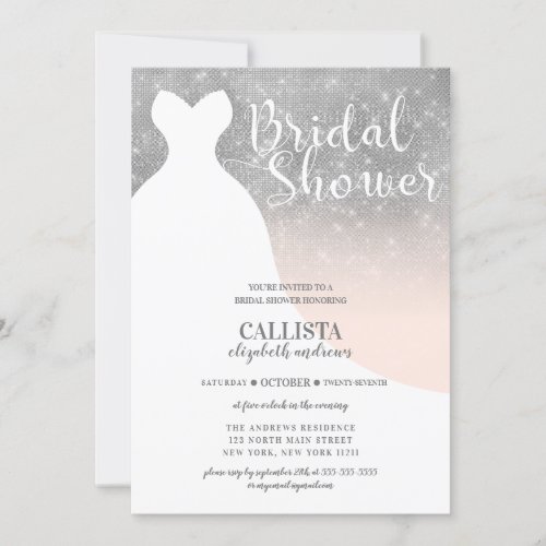 Blush Pink Silver Glitter Dress Bridal Shower Invitation