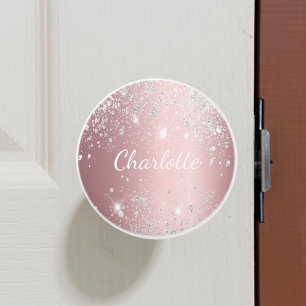 Blush pink silver glitter dust monogram girly ceramic knob