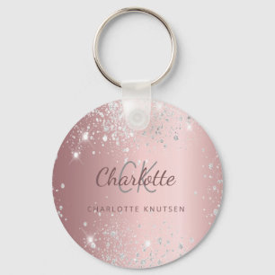 Blush pink silver glitter dust monogram name keychain