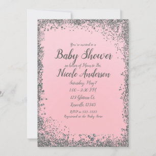 Blush Pink Silver Glitter Glam Modern Baby Shower Invitation