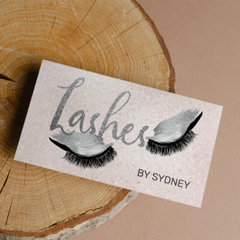Blush Pink Silver Glitter Lashes Business Card by kicksdesign at Zazzle