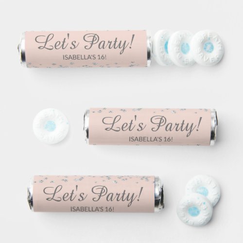 Blush Pink Silver Glitter Lets Party Sweet 16   Breath Savers Mints