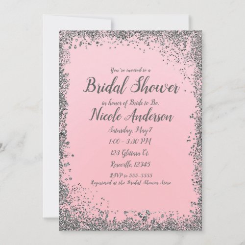 Blush Pink Silver Glitter Modern Bridal Shower Invitation