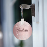 Blush pink silver glitter monogram name keychain<br><div class="desc">A blush pink gradient background decorated with faux silver glitter dust. Personalize and add your name.  The name is written with a modern hand lettered style script.</div>
