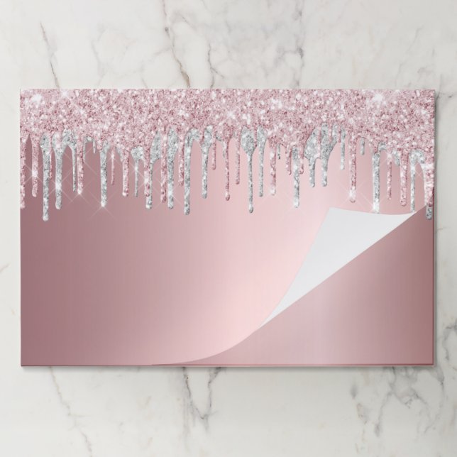 Blush pink silver glitter party paper placemat (Folded)