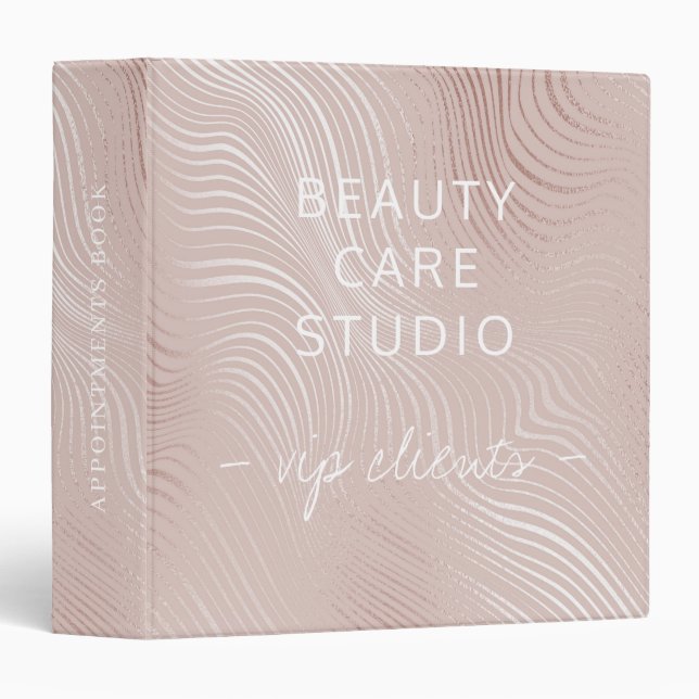 Blush pink silver glitter salon appointment book 3 ring binder (Front/Spine)