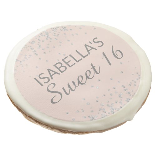 Blush Pink Silver Glitter Sweet 16 Name   Sugar Cookie