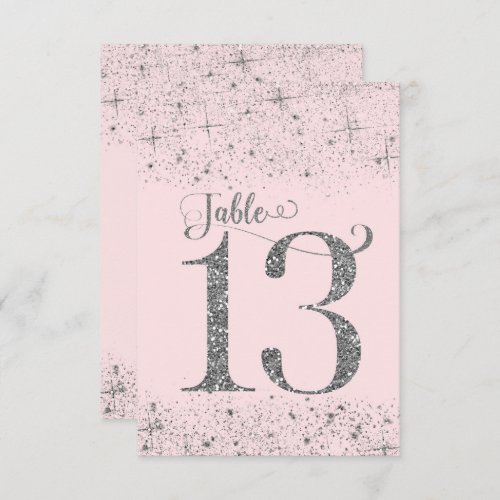 Blush Pink Silver Glitter Table Numbers Number 13