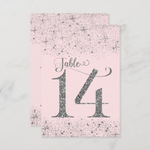 Blush Pink Silver Glitter Table Numbers Number 14