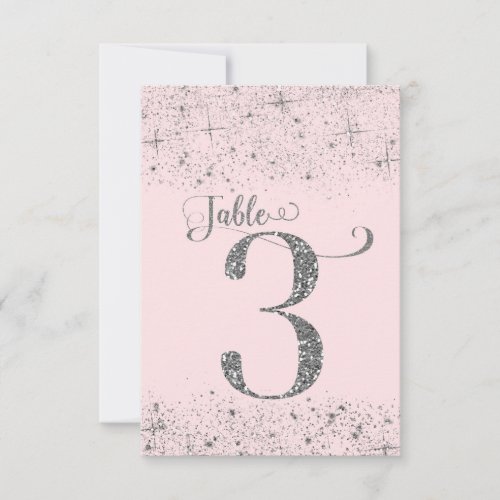 Blush Pink Silver Glitter Table Numbers Number 3