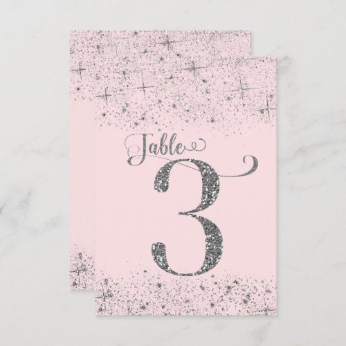 Blush Pink Silver Glitter Table Numbers Number 3