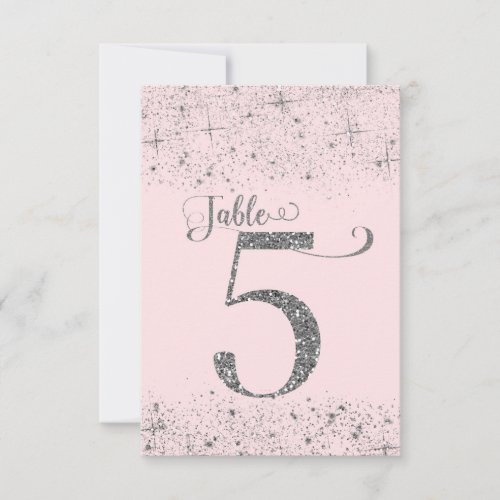 Blush Pink Silver Glitter Table Numbers Number 5