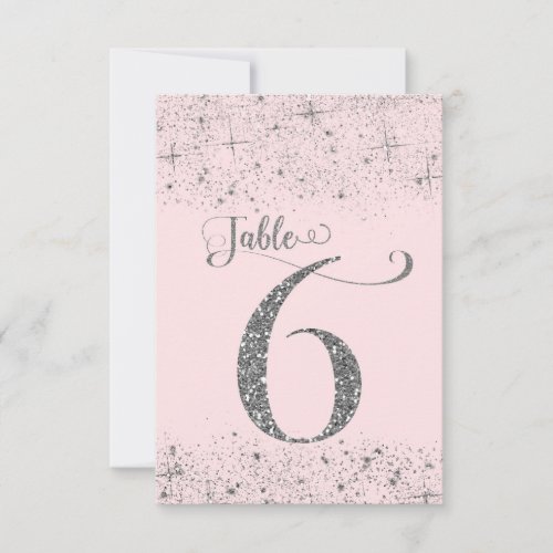 Blush Pink Silver Glitter Table Numbers Number 6