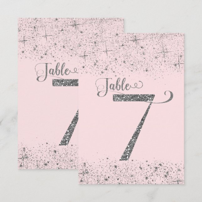 Blush Pink Silver Glitter Table Numbers Number 7 (Front/Back)