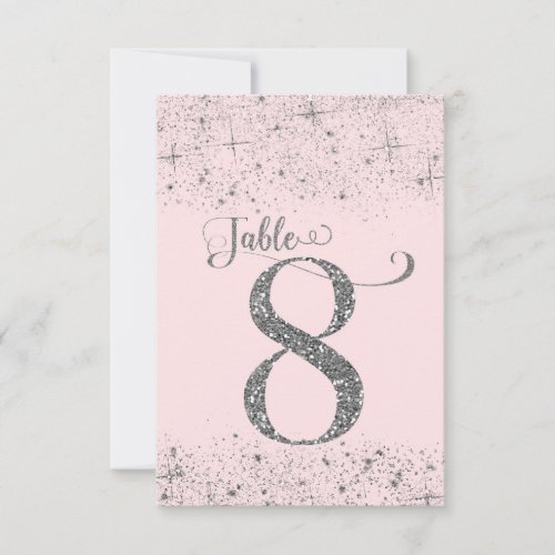 Blush Pink Silver Glitter Table Numbers Number 8