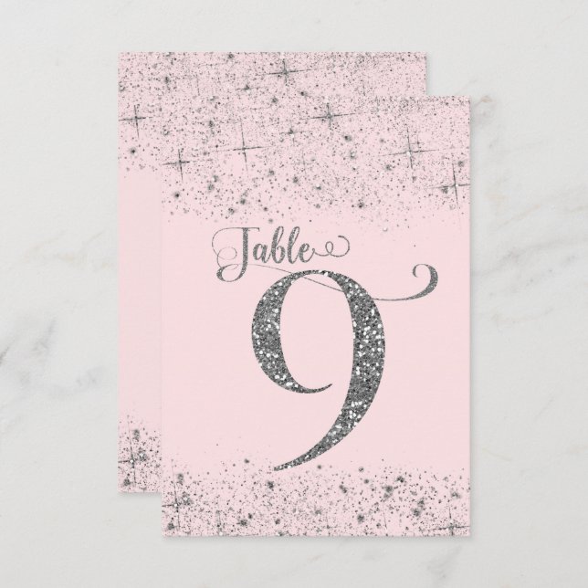 Blush Pink Silver Glitter Table Numbers Number 9 (Front/Back)