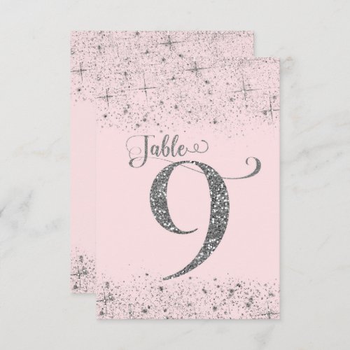 Blush Pink Silver Glitter Table Numbers Number 9