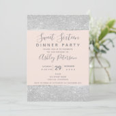 Blush pink silver glitter typography Sweet Sixteen Invitation (Standing Front)
