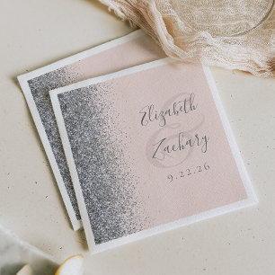 Blush Pink Silver Glitter Wedding Napkins