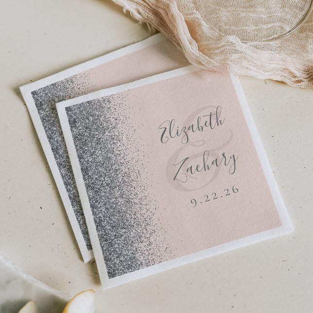 Blush Pink Silver Glitter Wedding Napkins (Creator Uploaded)