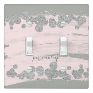 Blush Pink Silver & Grey Sparkle Dots Glam Light Switch Cover