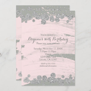 Blush Pink Silver & Grey Sparkle Dots Glam Party Invitation