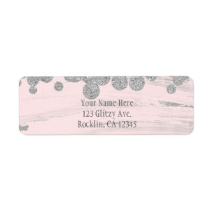 Blush Pink Silver & Grey Sparkle Dots Glam Party Label