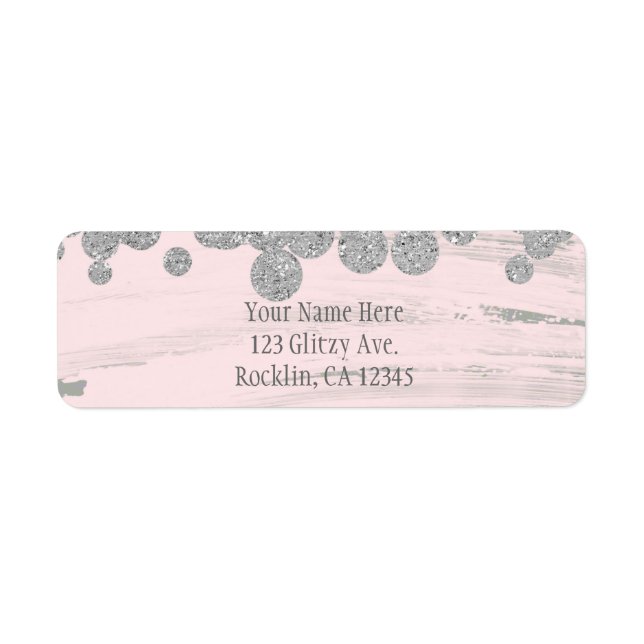 Blush Pink Silver & Grey Sparkle Dots Glam Party Label (Front)