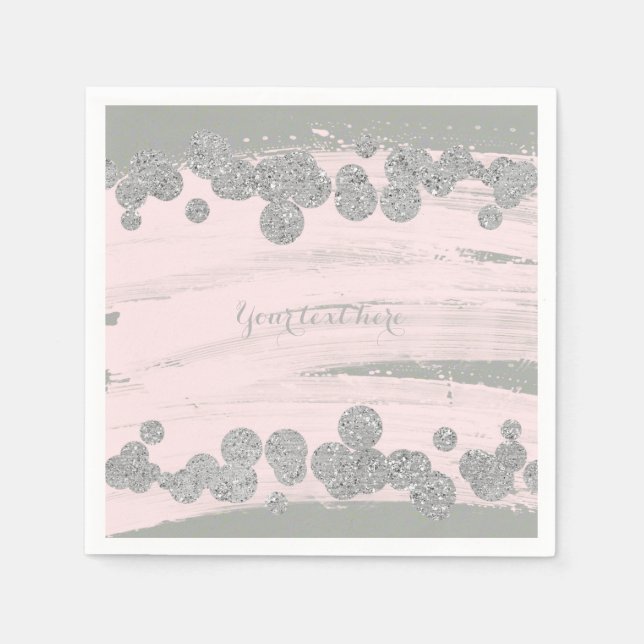 Blush Pink Silver & Grey Sparkle Dots Glam Party Napkins (Front)