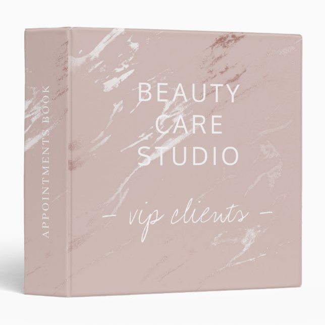 Blush pink silver marble services appointment book 3 ring binder (Front/Spine)