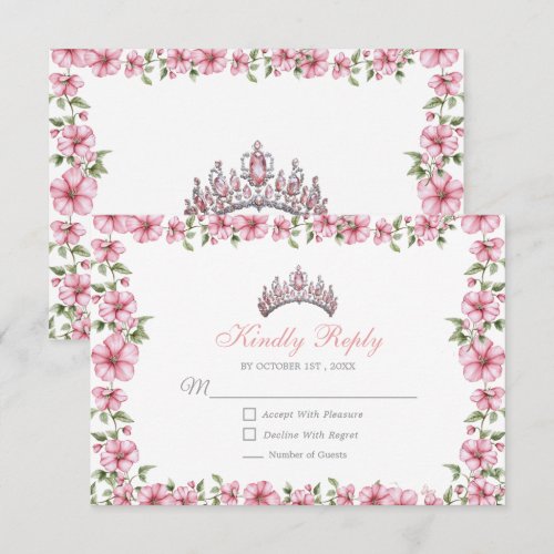 Blush Pink Silver Mis Quince Glitter Quinceañera RSVP Card