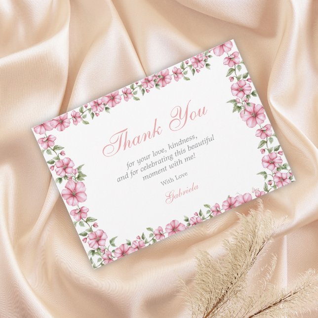 Blush Pink Silver Mis Quince Glitter Quinceañera Thank You Card (Creator Uploaded)