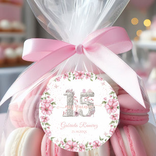 Blush Pink Silver Mis Quince Quinceañera  Classic Round Sticker