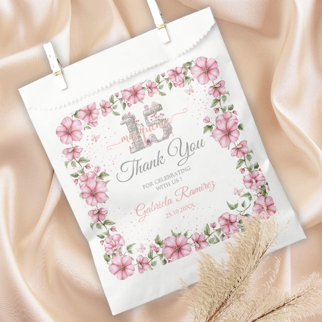 Blush Pink Silver Mis Quince Quinceañera  Favor Bag (Creator Uploaded)