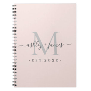 Blush Pink Silver Monogram Names Established Year Notebook