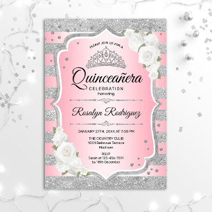 Blush Pink Silver Quinceanera Invitation