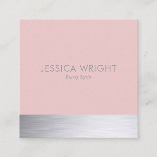 Blush Pink Silver Shimmer Modern Square Business Card