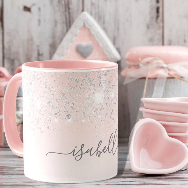 Blush pink silver sparkles name script mug (Creator Uploaded)