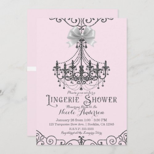 Blush Pink Silver White Bow Lingerie Shower Invitation