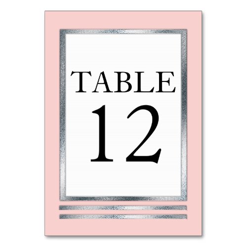 Blush Pink  Silver  White Modern Simple Elegant Table Number