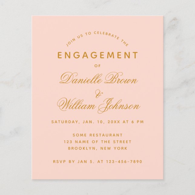 Blush Pink Simple Budget Engagement Invitation (Front)